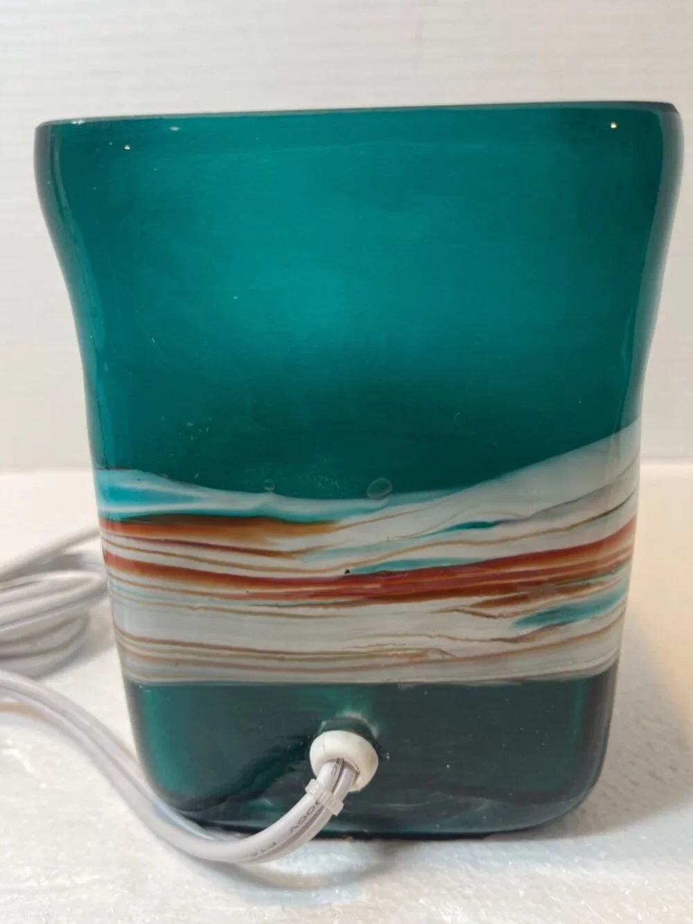 Hand-Blown Glass Teal & Multicolor Electric Candle Warmer Lamp 120V